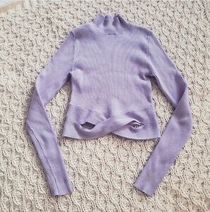 Lavender Ribbed Criss Cross Cutout Mock Knit Top- XS Fit